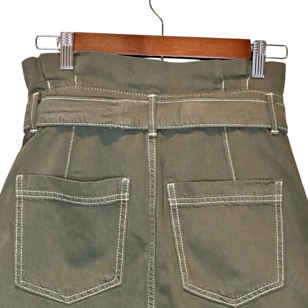 Free People Splendor  In The Grass Army Green Paper Bag Denim Skirt Size 4 NEW - Picture 7 of 11
